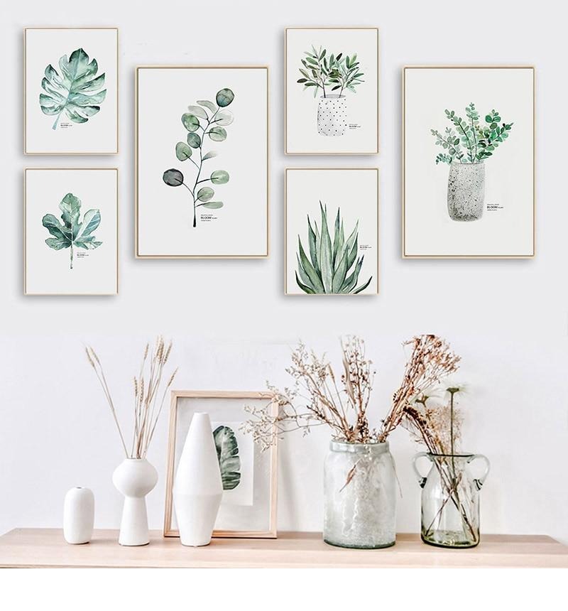 Minimalist floral canvas poster set on whit wall.