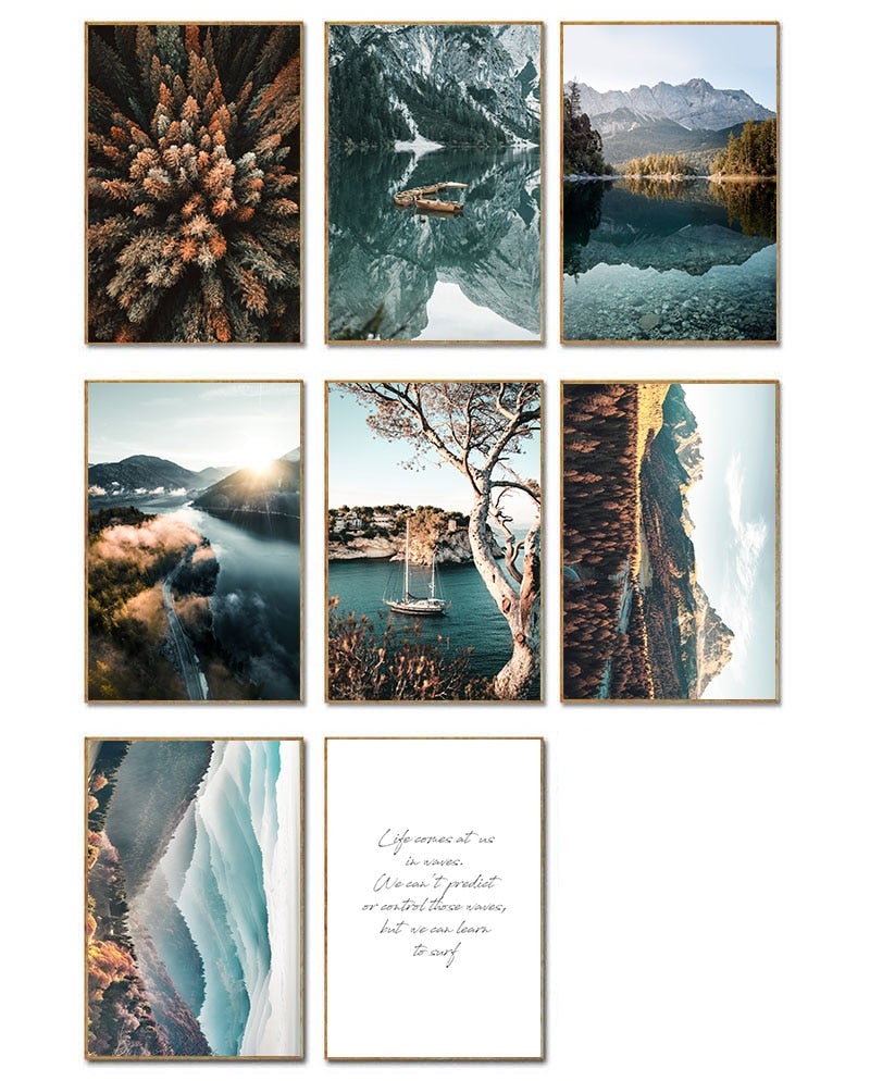 Nature forest photography wall art set.