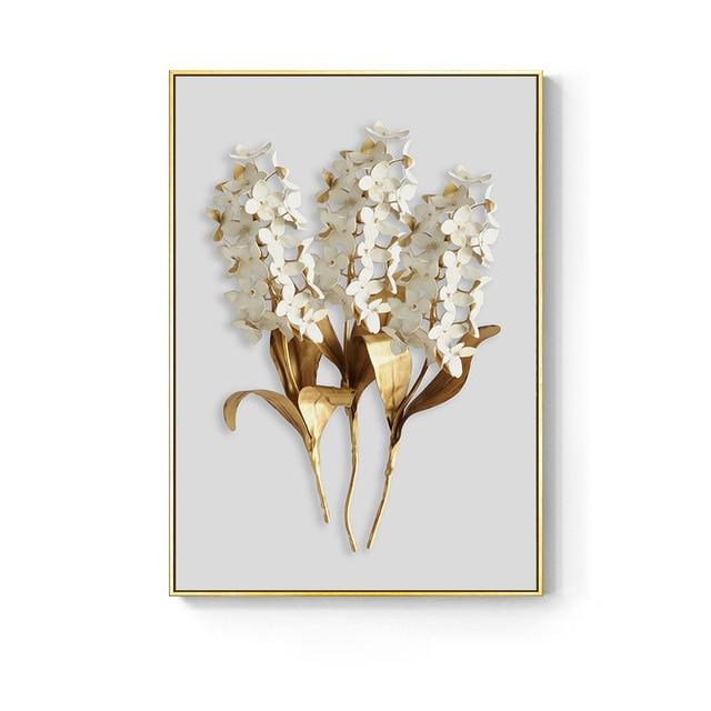 Gold and light grey floral canvas poster.