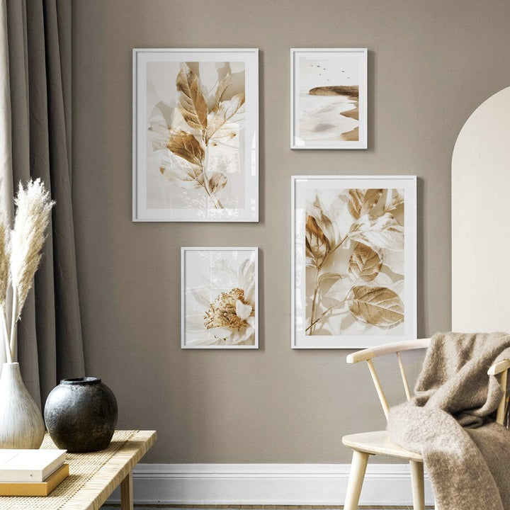 Golden Love Canvas Prints on beige wall.