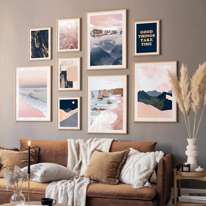 Good Things Canvas Print set on beige living room wall.