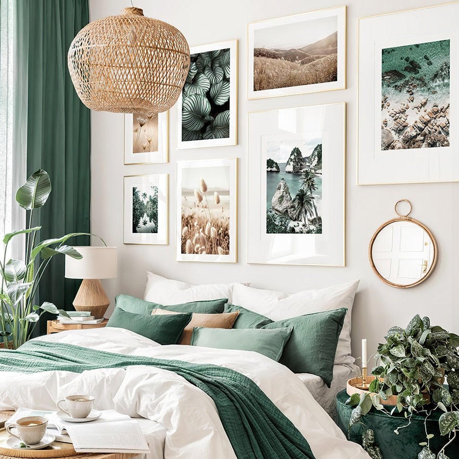 Green nature Canvas Prints set on bedroom wall.