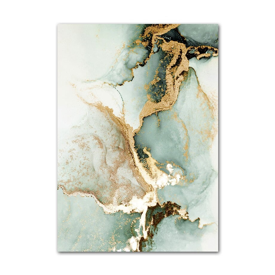 Green gold white abstract canvas poster.