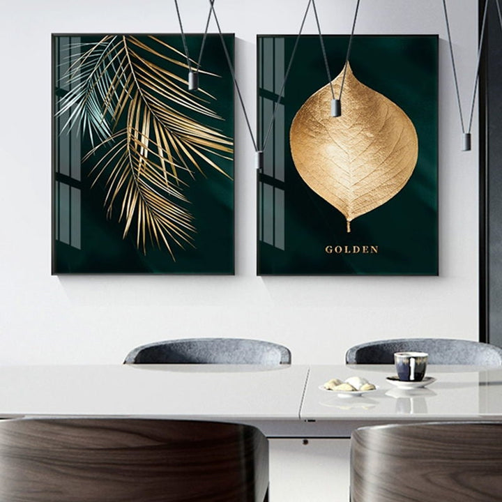 Leaves Of Gold Canvas Prints on dining room wall.