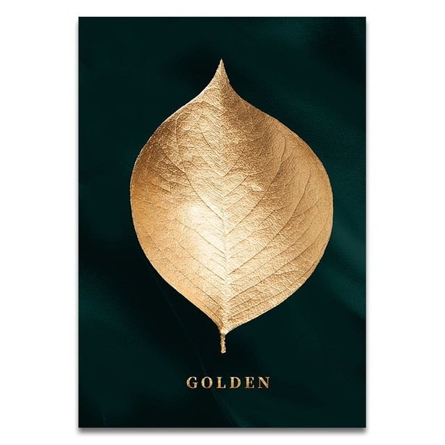 Gold monstera leaf canvas print.