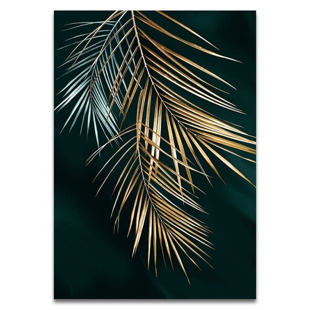 Gold palm leaves canvas print.