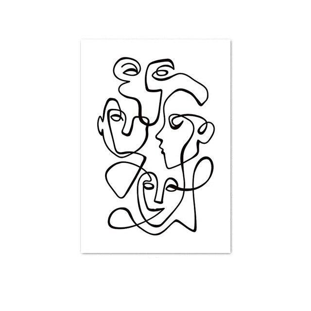 Abstract faces line art.