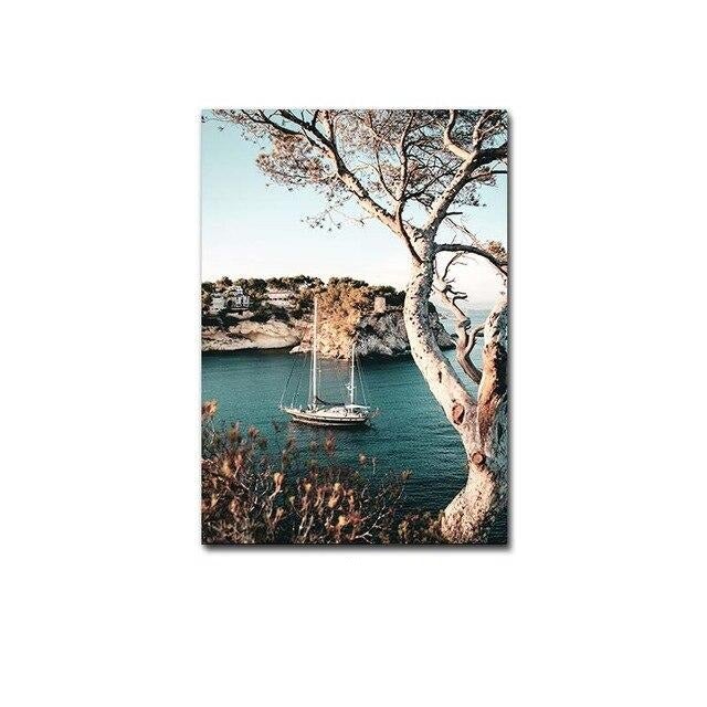 Tree over the lake canvas poster.