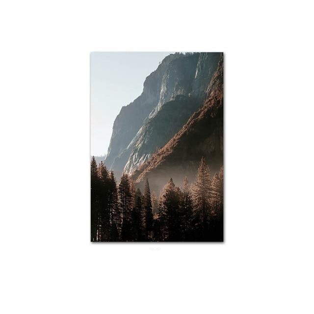 Misty trees and mountain poster.